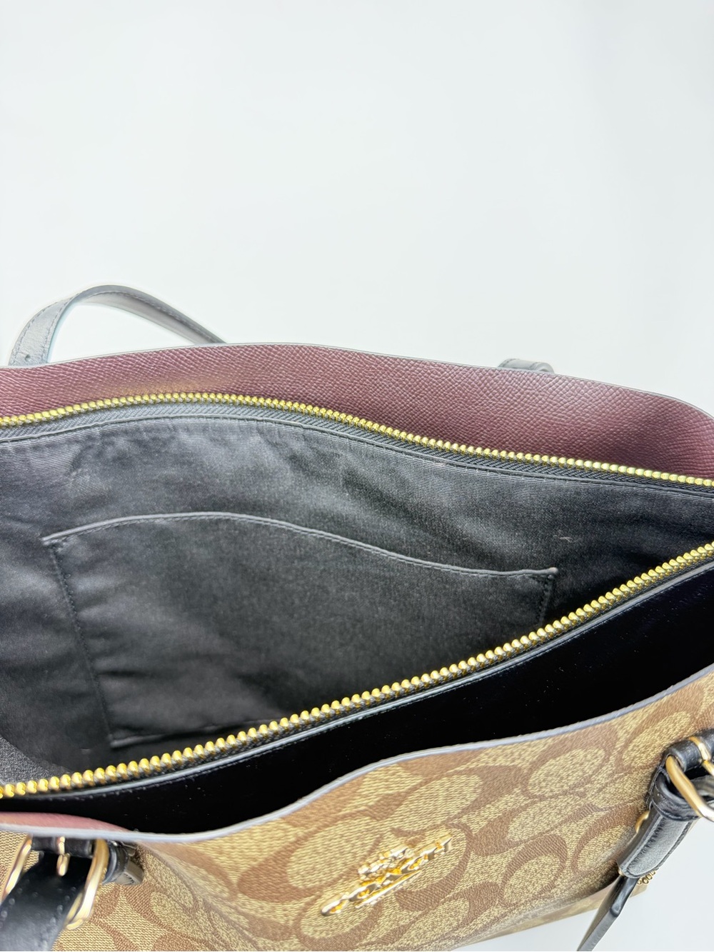 Coach Large Signature Canvas Tote in Brown with Black Handles - Picture 8 of 9